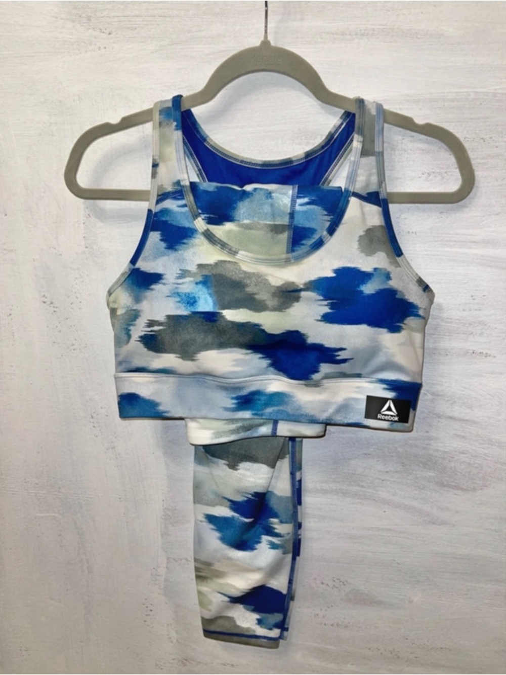Reebok Blue and Gray Camouflage Bra & Leggings Set